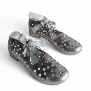 ANTRACIT PAPUCEI Metallic Mary Jane Flats with Ribbon Tie